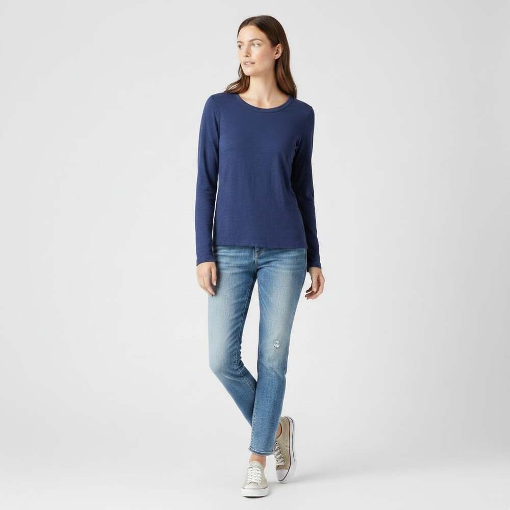 Velvet by Graham & Spencer Originals Long Sleeve Crew Tee Navy XS 100% Cotton
